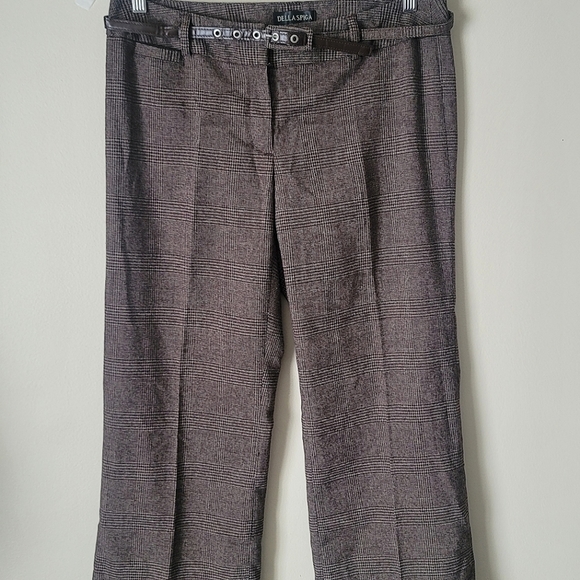 Della Spiga Checkered Wide Leg Dress Trouser Pants in Brown - Picture 3 of 13